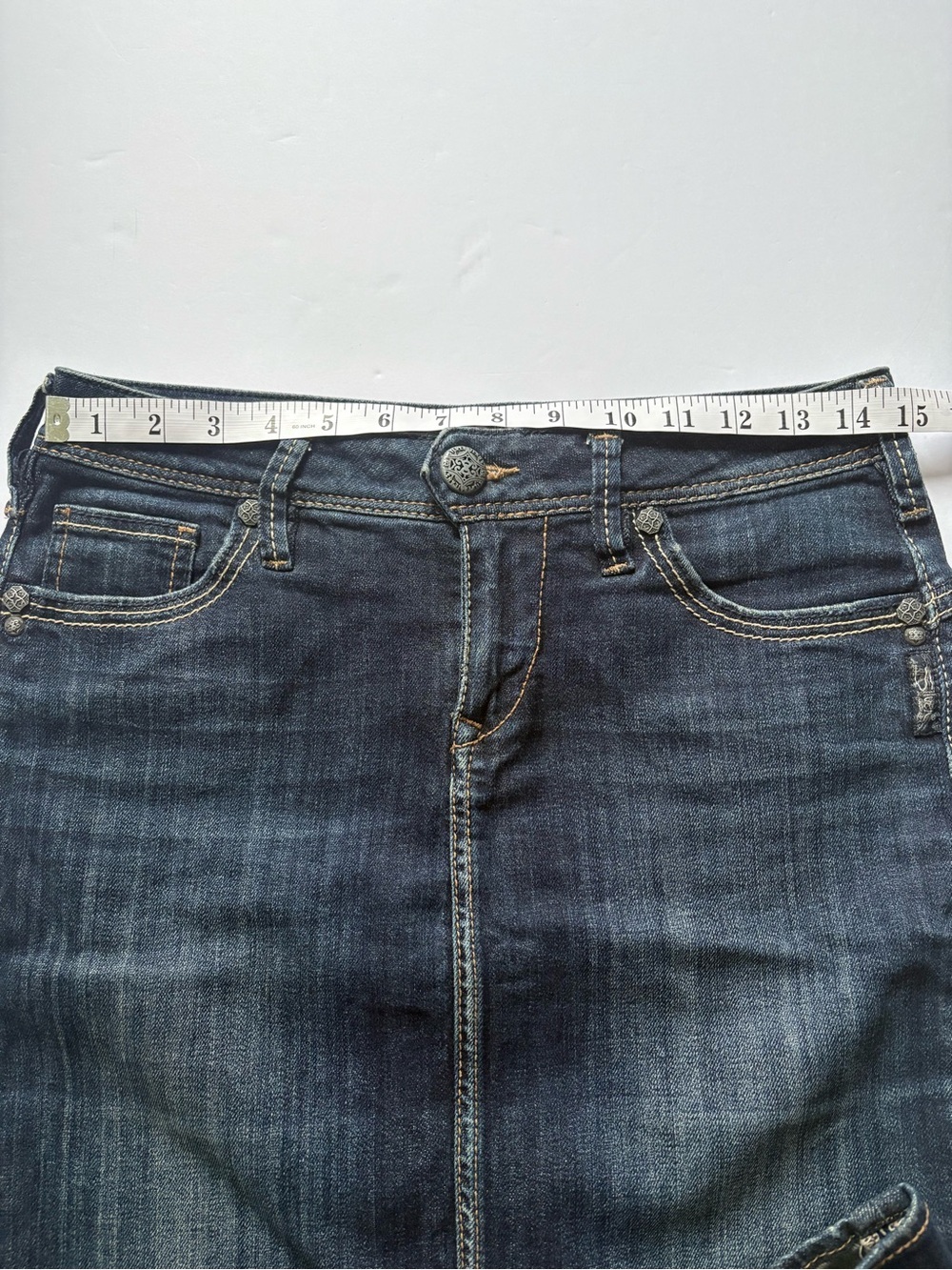 Silver Jeans Co. Emma Dark Wash Denim Mini Skirt Y2K Contrast Stitching, Sz 27 - Picture 11 of 13
